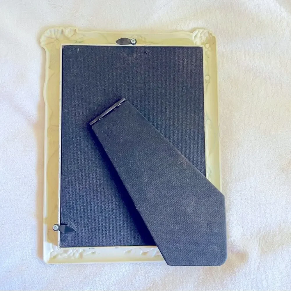 Vtg Retro Photo Picture Frame Wedding Anniversary Bridal Roses Easel Back